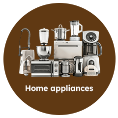 Home and kitchen appliances collection including coffee machines, blenders, mixers and steamers