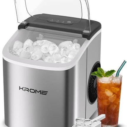Krome Countertop Ice Maker - 12kg/24h Bullet Ice with Auto Clean