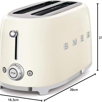 Smeg TSF02CRUK 50's Style 4-Slice Toaster, Cream