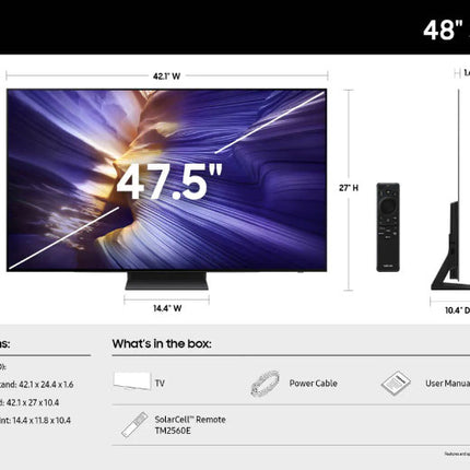 Samsung 48 Inch OLED 4K 144Hz Vision AI Smart TV with Self-Lit Pixels, OLED HDR Pro, Dolby Atmos and Gaming Hub 2025 Model 48S90F