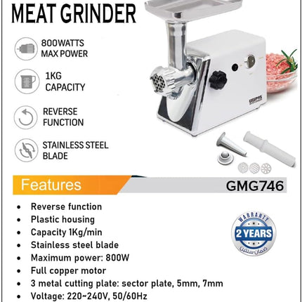 Geepas GMG746 1200W Meat Grinder - Stainless Steel Blade, Reverse Function