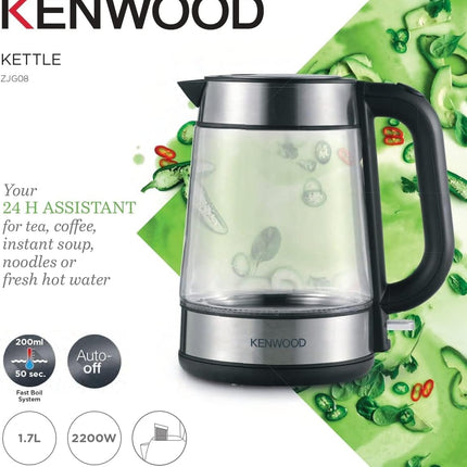 Kenwood Glass Kettle 1.7L Cordless Electric Kettle 2200W ZJG08