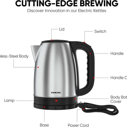 Nikai NK420A Stainless Steel Electric Kettle, 1.7L, 2200W