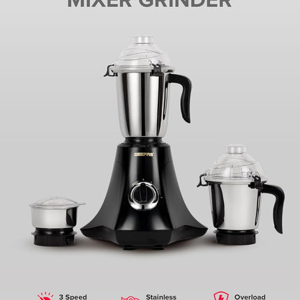 Geepas GSB44067 3-in-1 Mixer Grinder 750W - Stainless Steel Jars, 3 Speed