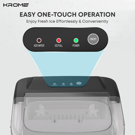 Krome Countertop Ice Maker - 12kg/24h Bullet Ice with Auto Clean