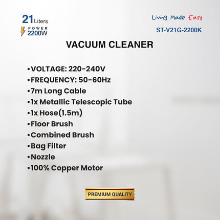 Star Track ST-V21G-2200K 21L Vacuum Cleaner Suction & Blower 7m Cable