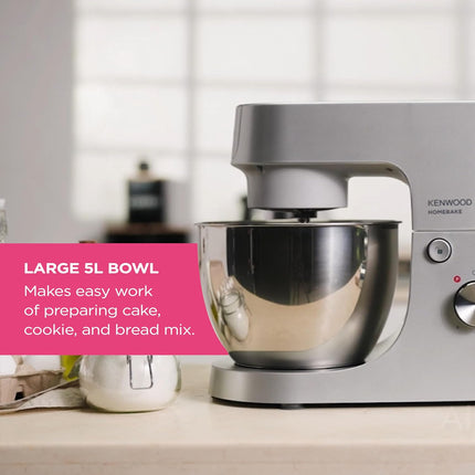 Kenwood HomeBake KHH01.000SI Stand Mixer - 5L Bowl, K-Beater, Whisk, Dough Hook