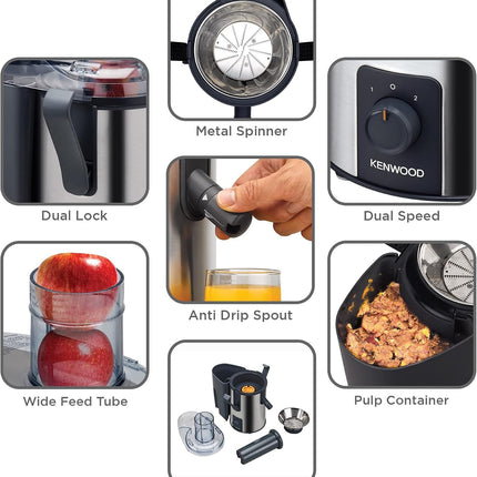 KENWOOD Juicer 700W Stainless Steel Juice Extractor with 75mm Wide Feed Tube JEM51.000GS