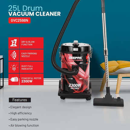 Geepas GVC2598 Drum Vacuum Cleaner - 2300W High Power