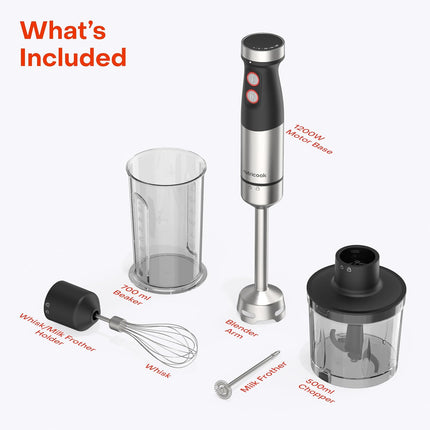 Nutricook HB100ME 4-in-1 Electric Hand Blender, 1200W, Chop Whisk Froth