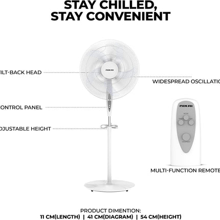 Nikai 16 Inch Pedestal Fan with Remote & Timer 45 Watts NPF1634RT