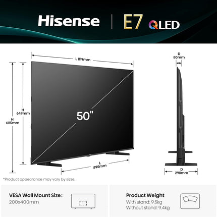 Hisense 50 Inch E7Q QLED 4K HDR Smart TV 50E7Q