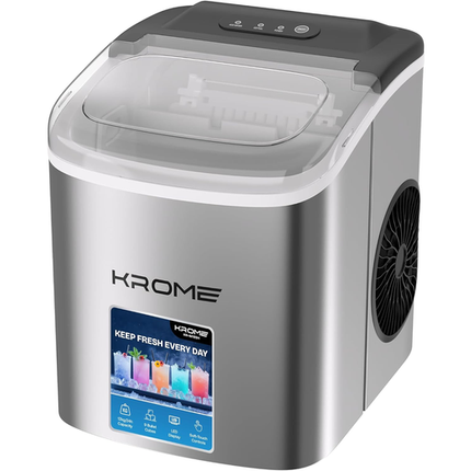 Krome Countertop Ice Maker - 12kg/24h Bullet Ice with Auto Clean