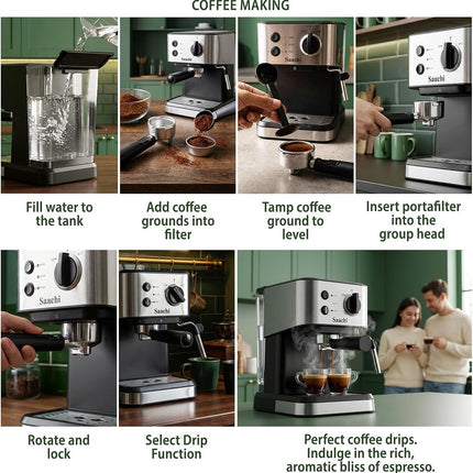 Saachi Coffee Maker NL-COF-7068-BK With 20 Bar High Pressure Pump