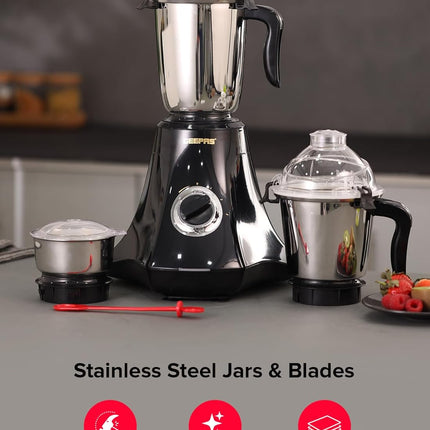 Geepas GSB44067 3-in-1 Mixer Grinder 750W - Stainless Steel Jars, 3 Speed