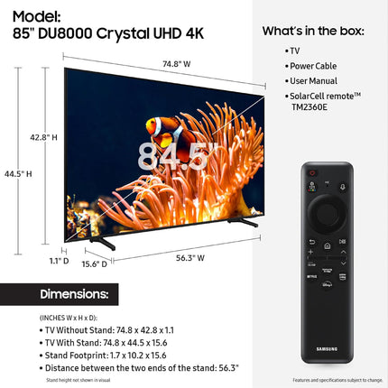 Samsung 85 Inch DU8000 Crystal UHD 4K Smart TV 100Hz Tizen OS 85DU8000