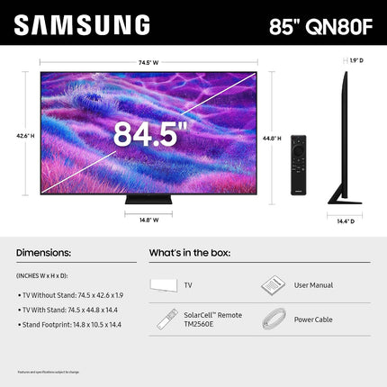 Samsung 85 Inch Neo QLED 4K Vision AI Smart TV with Quantum Matrix Mini LED, Neo Quantum HDR+, Dolby Atmos and Gaming Hub 2025 Model 85QN80F