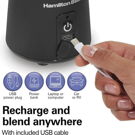 Hamilton Beach Mini Cordless Portable Blender USB Rechargeable 16 oz BLP41