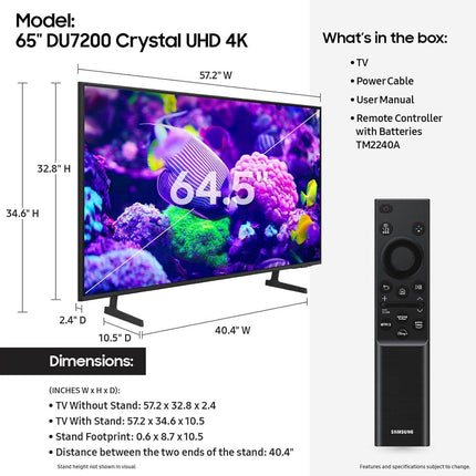 Samsung 65 Inch DU7200 Crystal UHD 4K Smart TV 65DU7200