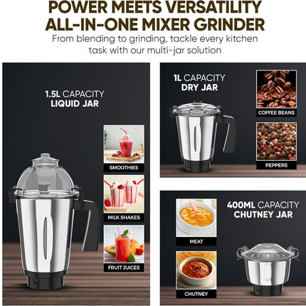 Nikai 3 in 1 Blender 900W Heavy Duty 1.5L 1L & 400ml Stainless Steel NB984A