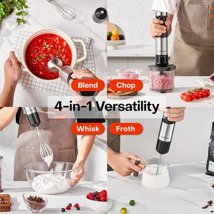 Nutricook HB100ME 4-in-1 Electric Hand Blender, 1200W, Chop Whisk Froth
