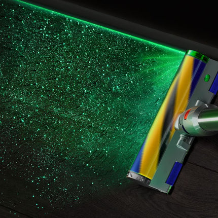 Dyson V15 Detect Absolute laser revealing dust on hard floor