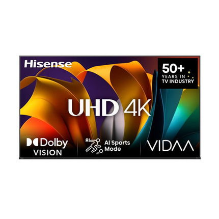 Hisense 65A6NT 65 inch 4K UHD Smart TV with HDR10, Dolby Vision, Vidaa OS, AI upscaling, smooth streaming and sleek modern design.