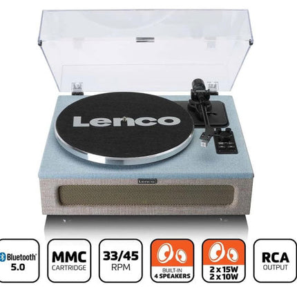 Lenco Bluetooth Turntable, Integrated Speakers 40 Watt RMS, RCA Out and AUX-in LS-440BUBG