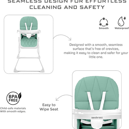 Neobreez CRIS Premium Baby High Chair Lightweight Foldable Adjustable Tray 5 Point Harness