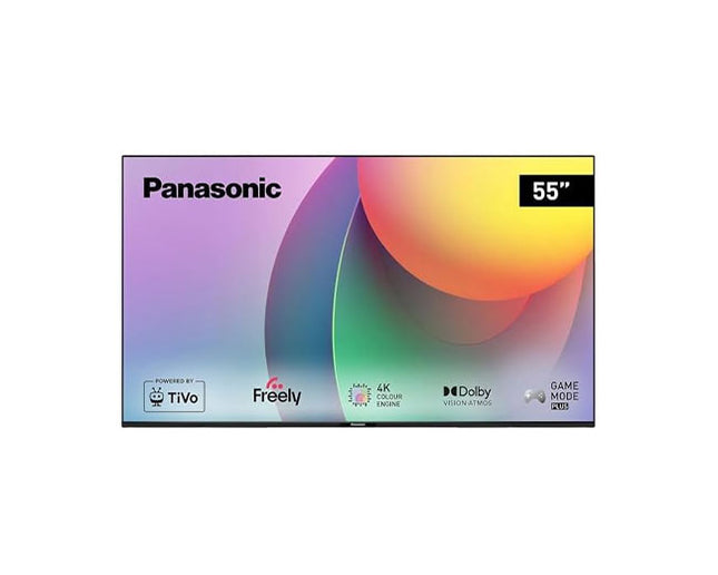 Panasonic 55W60A 55-inch 4K UHD Smart TV with HDR support, immersive sound, smart streaming apps & sleek bezel-less design.