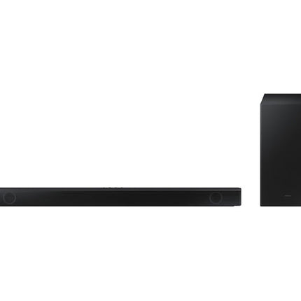 Samsung HW-B530 2.1ch soundbar with Dolby Digital Audio, DTS Virtual:X, wireless subwoofer & powerful bass for immersive home entertainment.