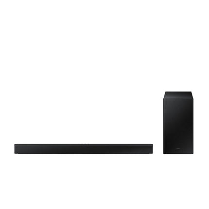Samsung HW-B450 2.1ch soundbar with Dolby Audio, wireless subwoofer, Bass Boost & Game Mode for powerful home entertainment sound.