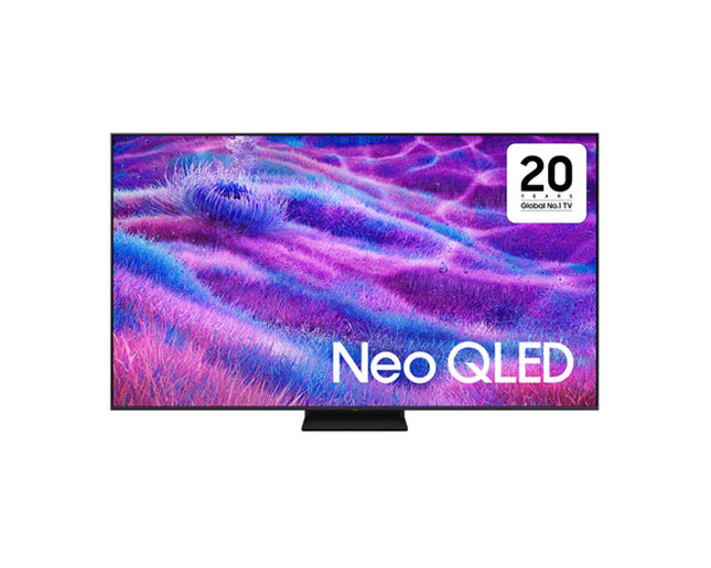 Samsung 55QN80F 55 inch Neo QLED 4K Smart TV with Mini LED, 120Hz refresh rate, AI upscaling, Quantum HDR, Dolby Atmos, and Tizen OS.