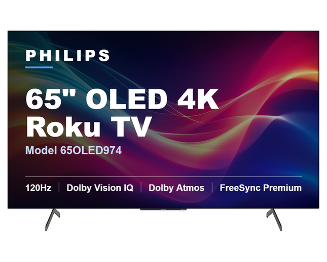 Philips 65OLED974 65 inch OLED 4K Roku TV - 120Hz, Dolby Vision IQ, Dolby Atmos, FreeSync Premium