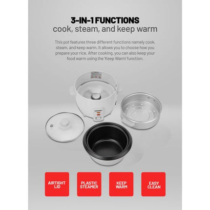 Geepas GRC4324N 0.6L Multifunction Rice Cooker - Cook, Steam & Keep Warm