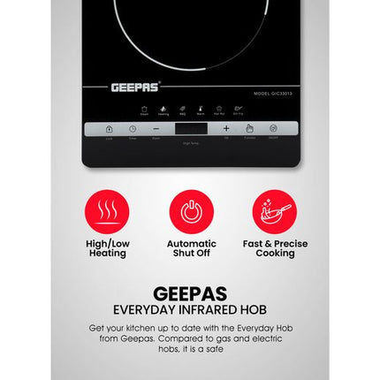 Geepas GIC33013 Digital Infrared Cooker, 2000W, Touch Control, 4-Digit LED Display