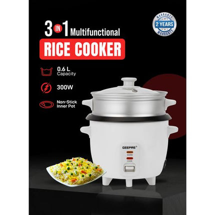 Geepas GRC4324N 0.6L Multifunction Rice Cooker - Cook, Steam & Keep Warm