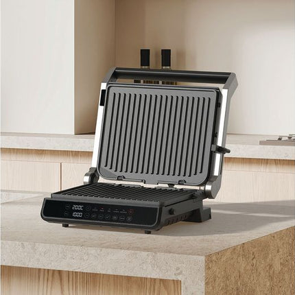 Nutricook NC-CG240 2000W Ceramic Contact Grill with 180° Flat Open Design and 5 Cooking Modes