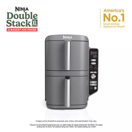 Ninja Double Stack XL Air Fryer, 9.5L, 2 Drawers, 6 Functions, SL400ME