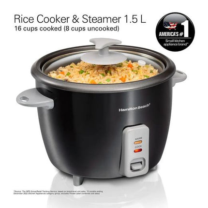 Hamilton Beach 37517-ME Rice Cooker and Steamer, 1.5L, 500W, 16 Cups Cooked Rice