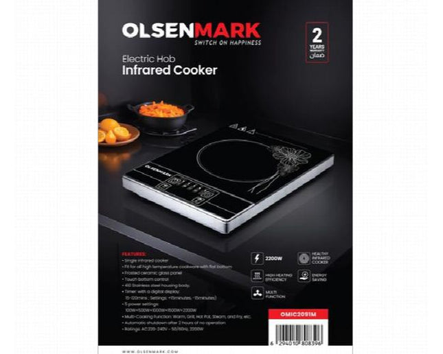 Olsenmark OMIC2091M Infrared Cooker, 2200W Single Electric Hob with Touch Controls